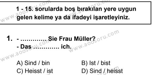 Almanca 6 Dersi 2012 - 2013 Yılı 3. Dönem Sınavı 1. Soru