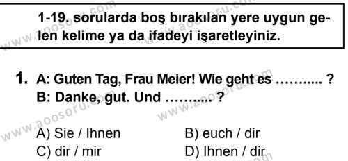 Almanca 7 Dersi 2014 - 2015 Yılı 1. Dönem Sınavı 1. Soru