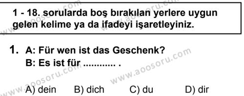 Almanca 8 Dersi 2011 - 2012 Yılı 2. Dönem Sınavı 1. Soru