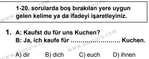 Almanca 8 Dersi 2013 - 2014 Yılı 2. Dönem Sınavı 1. Soru