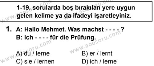 Almanca 8 Dersi 2015 - 2016 Yılı 3. Dönem Sınavı 1. Soru