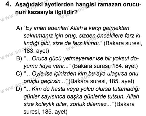Din Kültürü ve Ahlak Bilgisi 7 Dersi 2012 - 2013 Yılı 3. Dönem Sınavı 4. Soru