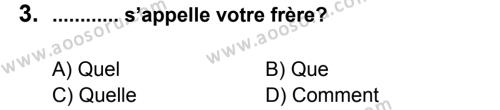 Fransızca 5 Dersi 2012 - 2013 Yılı 1. Dönem Sınavı 3. Soru