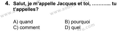 Fransızca 5 Dersi 2013 - 2014 Yılı 1. Dönem Sınavı 4. Soru