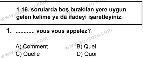 Fransızca 6 Dersi 2012 - 2013 Yılı 2. Dönem Sınavı 1. Soru