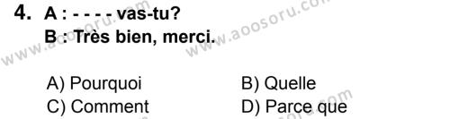 Fransızca 6 Dersi 2014 - 2015 Yılı 3. Dönem Sınavı 4. Soru
