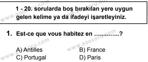 Fransızca 7 Dersi 2012 - 2013 Yılı 3. Dönem Sınavı 1. Soru