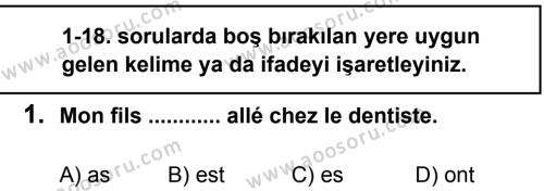 Fransızca 8 Dersi 2012 - 2013 Yılı 2. Dönem Sınavı 1. Soru