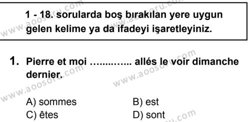 Fransızca 8 Dersi 2012 - 2013 Yılı 3. Dönem Sınavı 1. Soru