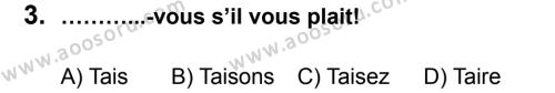 Fransızca 8 Dersi 2013 - 2014 Yılı 1. Dönem Sınavı 3. Soru