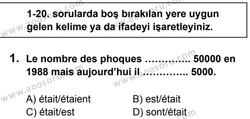Fransızca 8 Dersi 2013 - 2014 Yılı 3. Dönem Sınavı 1. Soru