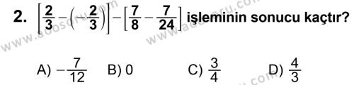 Matematik 7 Dersi 2012 - 2013 Yılı 1. Dönem Sınavı 2. Soru