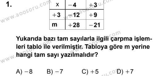 Matematik 7 Dersi 2012 - 2013 Yılı 2. Dönem Sınavı 1. Soru