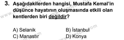 T.C. İnklap Tarihi ve Atatürkçülük 8 Dersi 2012 - 2013 Yılı 3. Dönem Sınavı 3. Soru