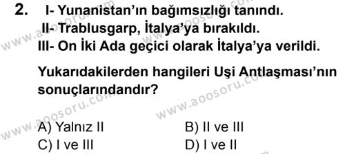 T.C. İnklap Tarihi ve Atatürkçülük 8 Dersi 2013 - 2014 Yılı 1. Dönem Sınavı 2. Soru