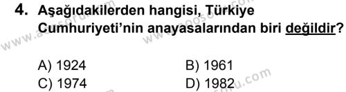 T.C. İnklap Tarihi ve Atatürkçülük 8 Dersi 2013 - 2014 Yılı 1. Dönem Sınavı 4. Soru