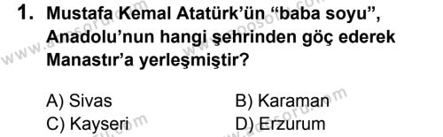 T.C. İnklap Tarihi ve Atatürkçülük 8 Dersi 2013 - 2014 Yılı 2. Dönem Sınavı 1. Soru