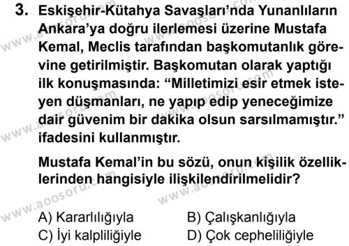 T.C. İnklap Tarihi ve Atatürkçülük 8 Dersi 2013 - 2014 Yılı 3. Dönem Sınavı 3. Soru
