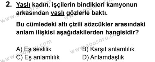 Türkçe 5 Dersi 2012 - 2013 Yılı 1. Dönem Sınavı 2. Soru