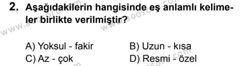 Türkçe 5 Dersi 2012 - 2013 Yılı 2. Dönem Sınavı 2. Soru