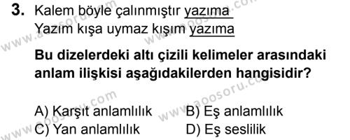 Türkçe 5 Dersi 2014 - 2015 Yılı 3. Dönem Sınavı 3. Soru