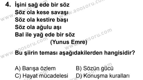Türkçe 7 Dersi 2011 - 2012 Yılı 2. Dönem Sınavı 4. Soru