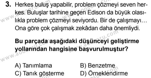 Türkçe 7 Dersi 2014 - 2015 Yılı 3. Dönem Sınavı 3. Soru