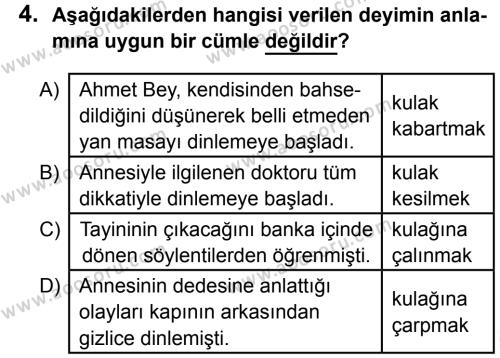 Türkçe 8 Dersi 2015 - 2016 Yılı 1. Dönem Sınavı 4. Soru